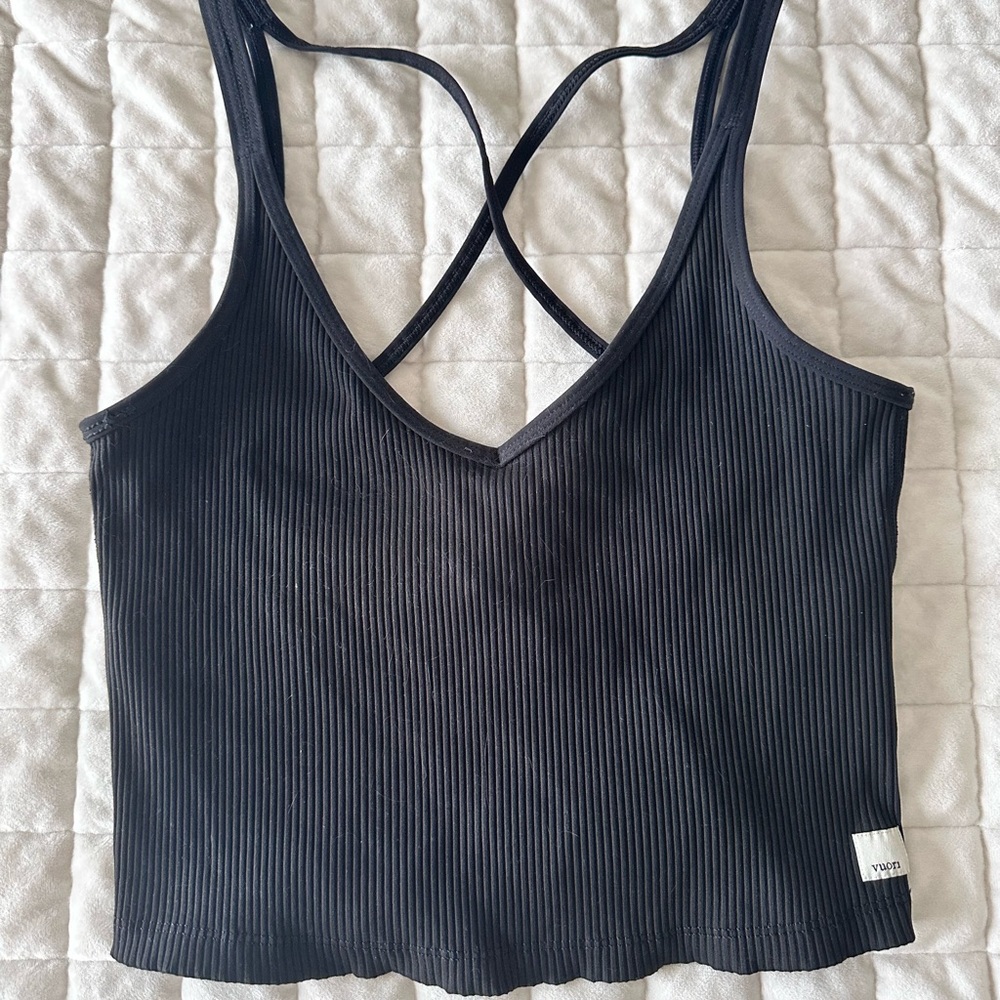 Vuori Black Crop Ribbed Tank Top